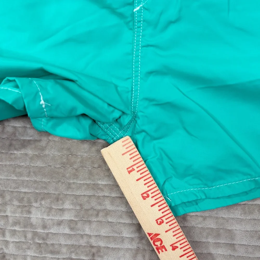 Vintage Sundek Board Shorts Mens 30 Teal Green Rainbow Stripe Nylon Made in USA